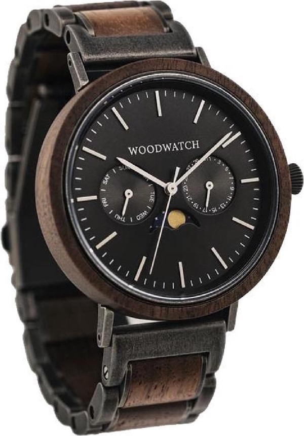houten horloge brushed iron walnut
