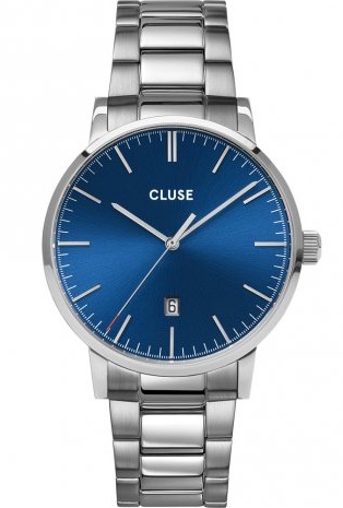 Cluse horloge heren zilver blauw