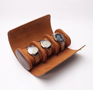 horlogebox 3 horloges luxe rol etui leer bruin